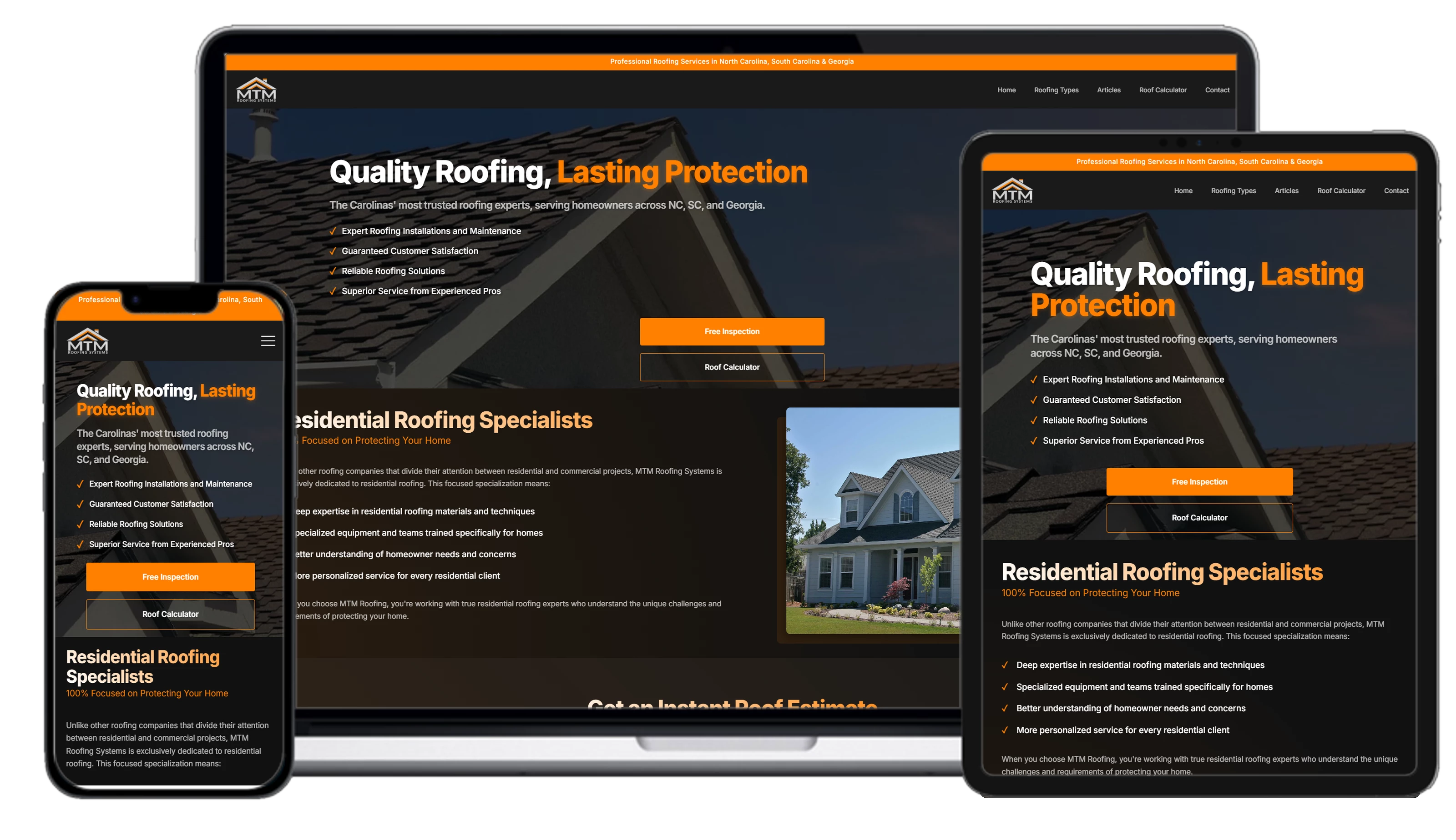 MTM Roofs website mockup